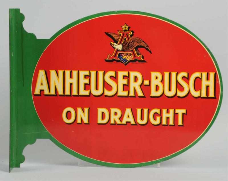 Appraisal: Anheuser-Busch Double-Sided Metal Flange Sign Nice bright strong colors with