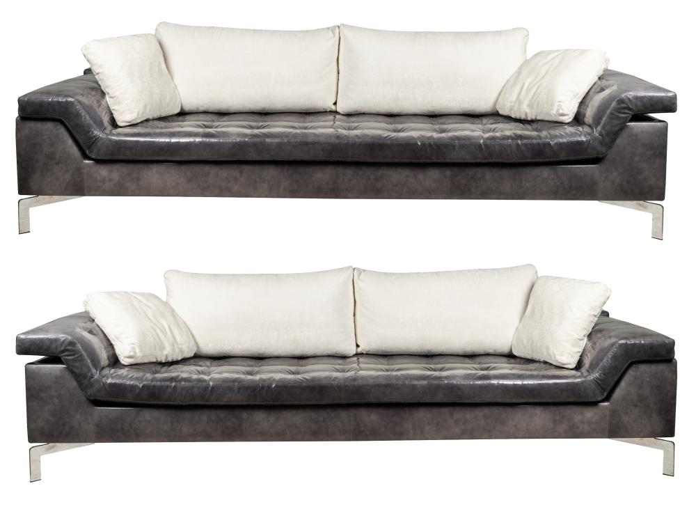 Appraisal: TWO MOURA STARR LEATHER SOFASunsigned each with one removable cushion