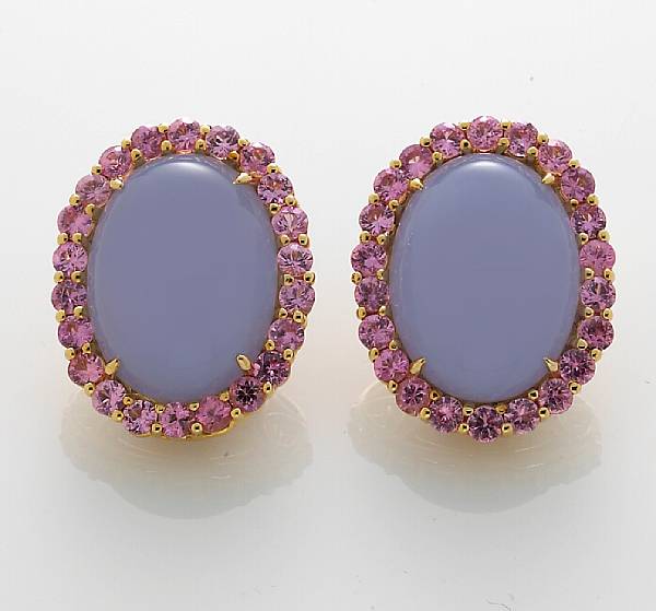 Appraisal: A pair of chalcedony and pink sapphire earrings Paolo Costagli