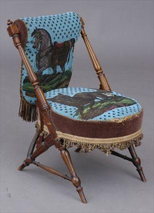 Appraisal: AMERICAN RENAISSANCE REVIVAL CARVED WALNUT PARLOR CHAIR WITH BEADWORK UPHOLSTERY