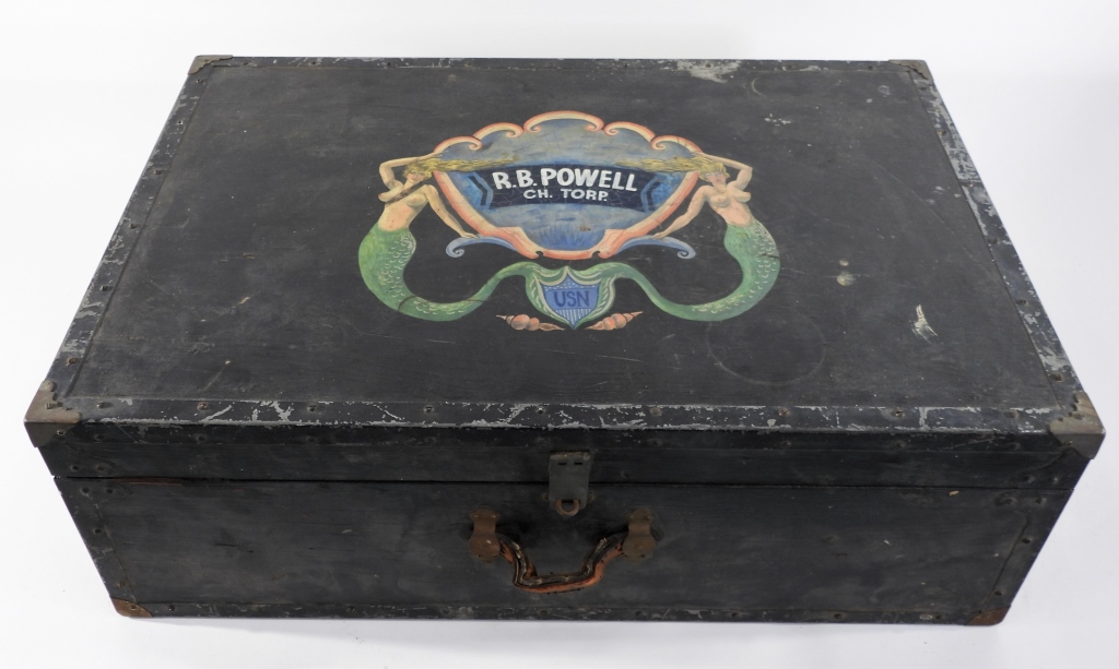 Appraisal: R B POWELL US NAVY TORPEDO PAINTED MILITARY TRUNK United