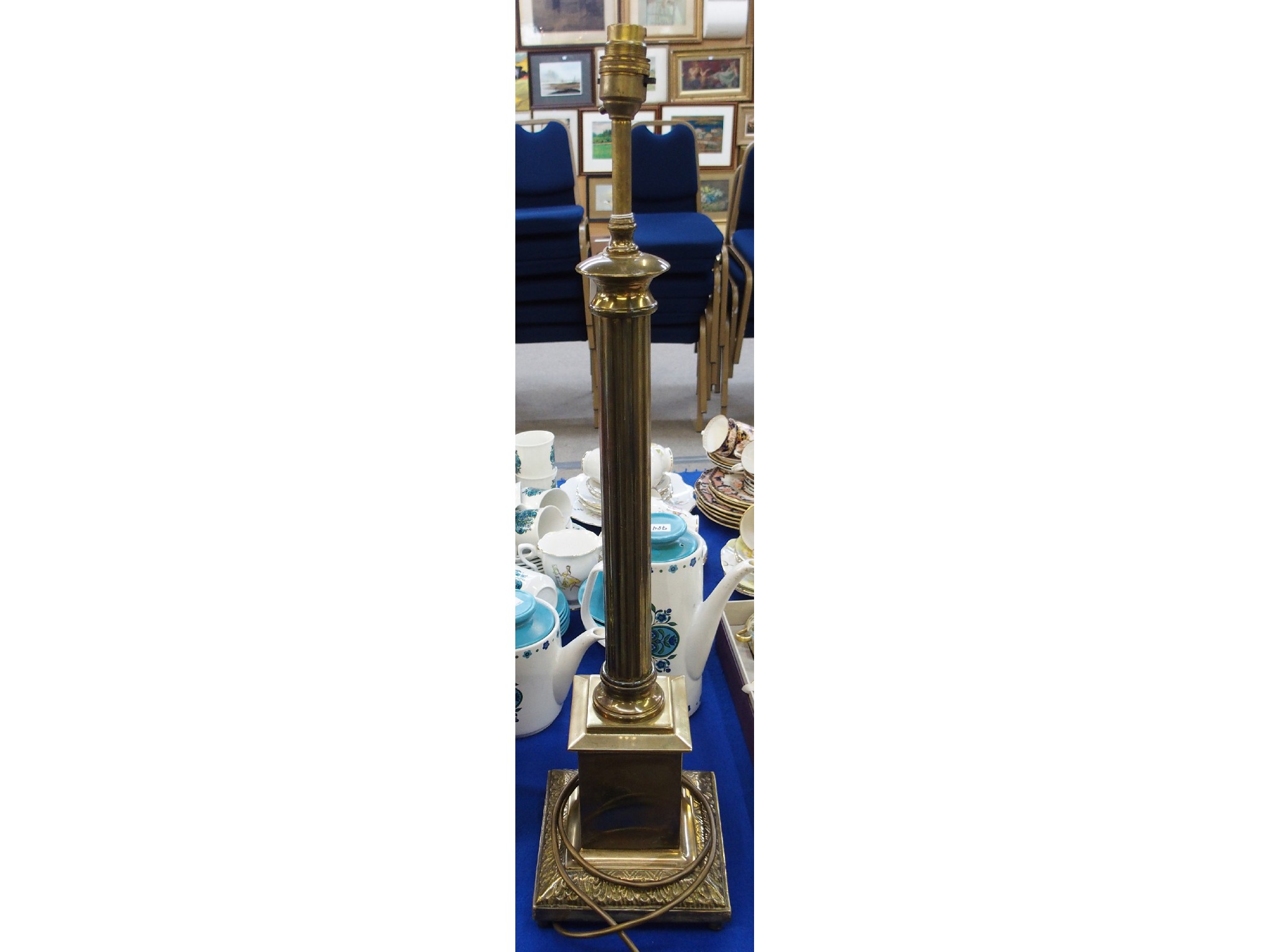 Appraisal: Brass columnar standard table lamp