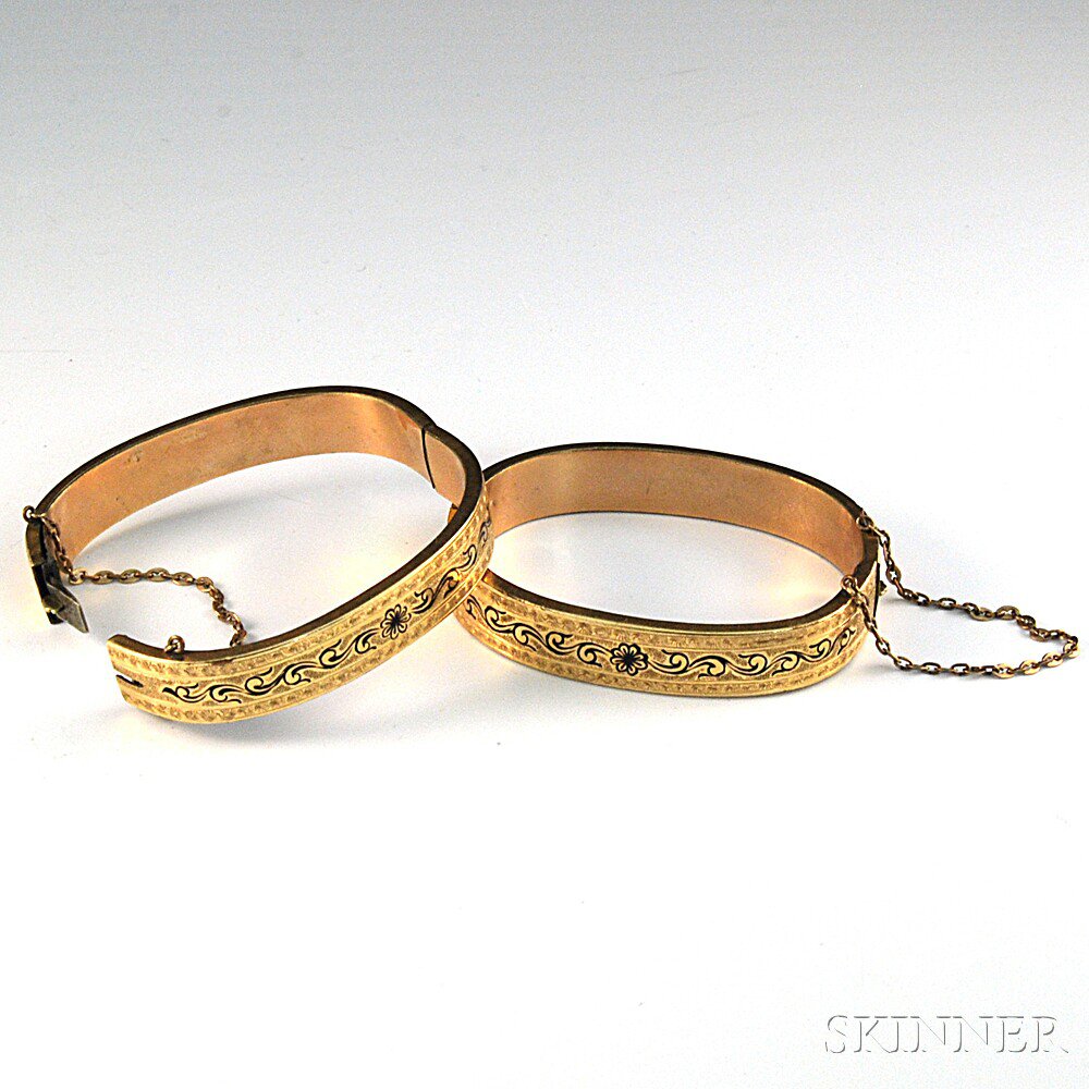 Appraisal: Pair of Victorian Gold-filled and Enamel Child's Bracelets interior cir