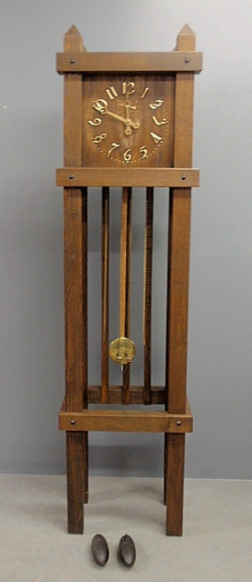 Appraisal: - Mission oak style tall case clock with brass Arabic