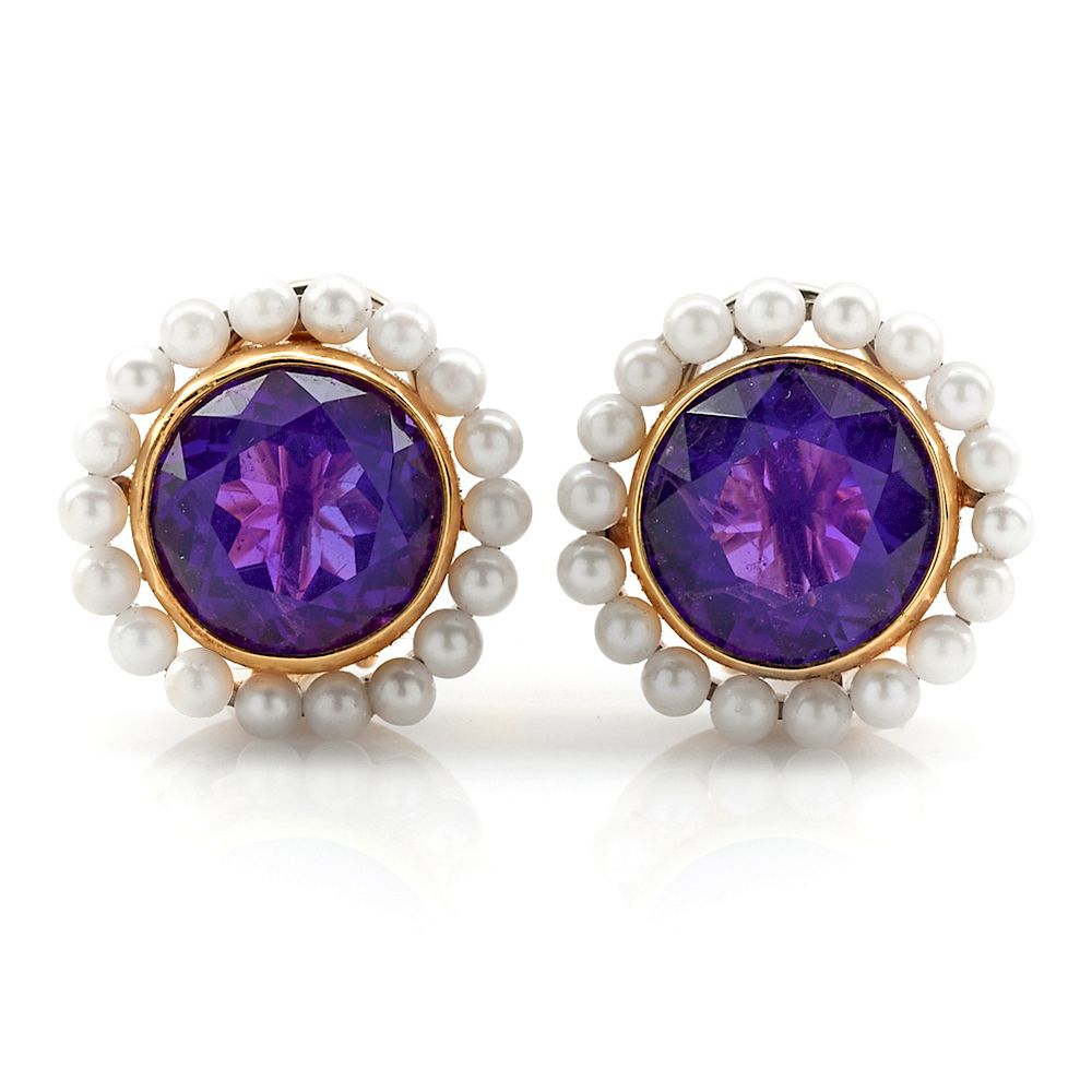 Appraisal: k Yellow gold amethyst pearl ballerina earrings k Yellow gold