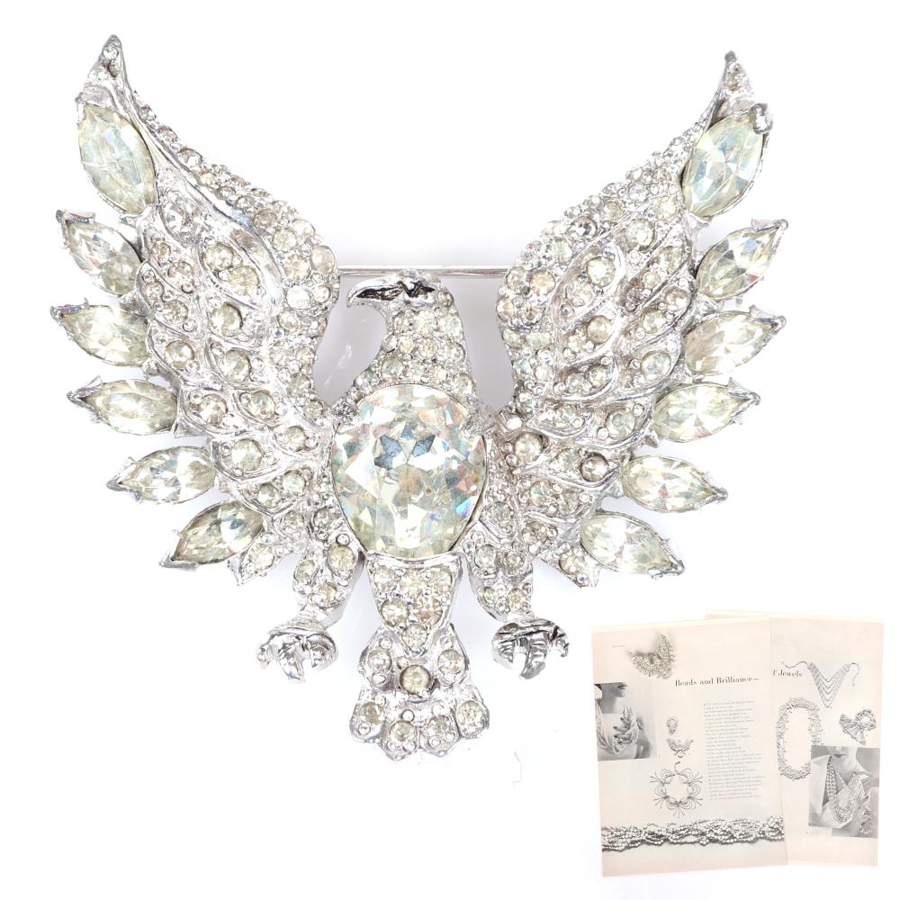 Appraisal: EISENBERG ORIGINAL EAGLE BROOCH IN RHODIUM WITH LARGE FACETED CRYSTAL