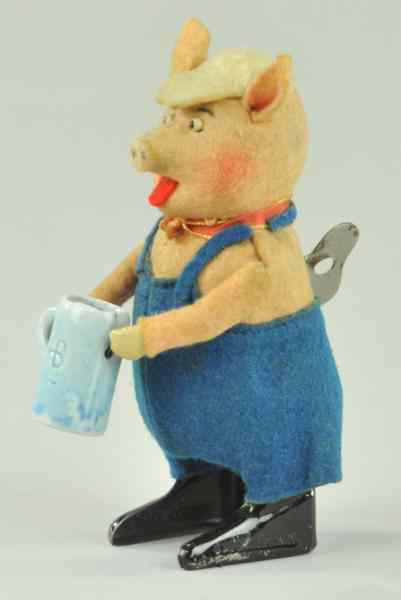 Appraisal: SCHUCO PIG WITH BEER STEIN Germany felt body and head