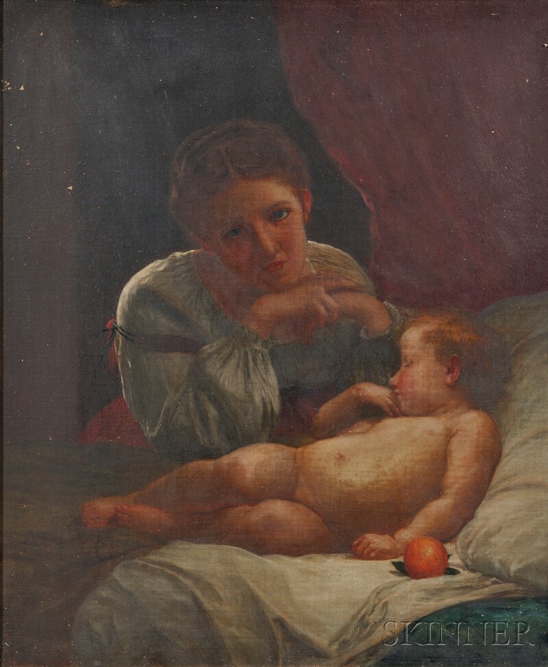 Appraisal: Continental School th Century Young Mother with Sleeping Child Unsigned