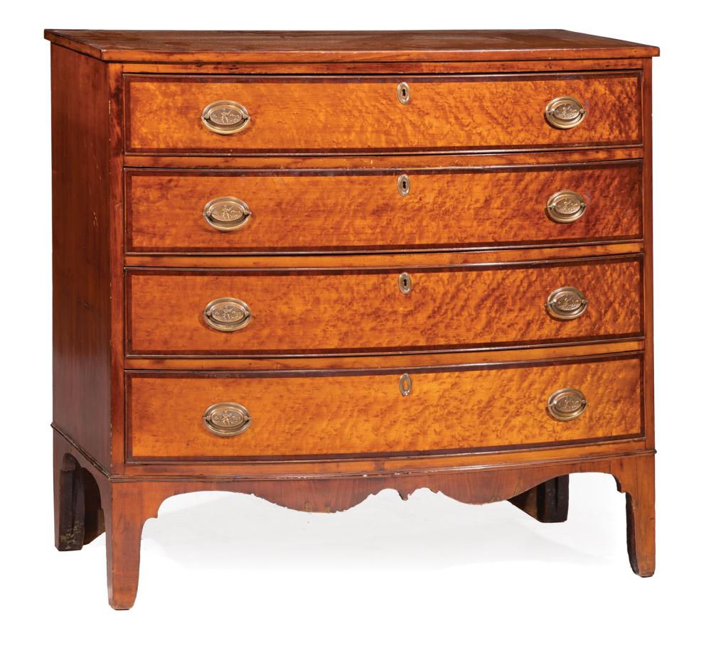 Appraisal: American Figured Mahogany Bowfront Chest early th c graduated drawers