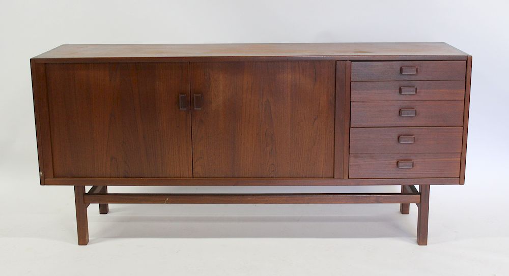 Appraisal: MIDCENTURY Nils Jonnson Teak Tambour Front Cabinet with Drawers Nice