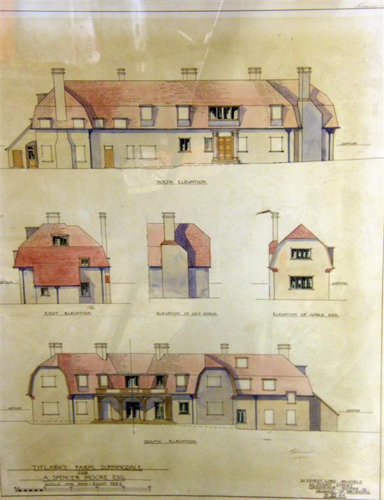 Appraisal: W Ernest Lord architect original floor plan and elevations for