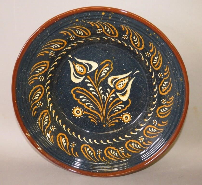 Appraisal: BLUE GLAZE TULIP DESIGN REDWARE BOWL BY C NED FOLca