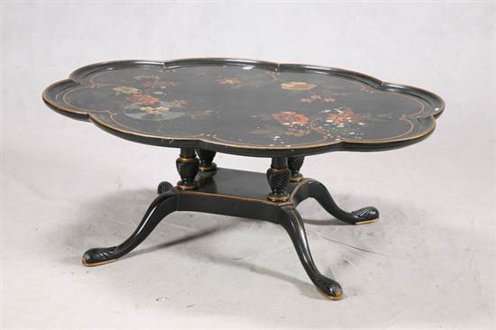 Appraisal: COFFEE TABLE Wood with painted flowers gold trim and shell