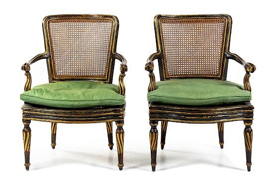 Appraisal: A Pair of Italian Painted and Parcel Gilt Armchairs Height