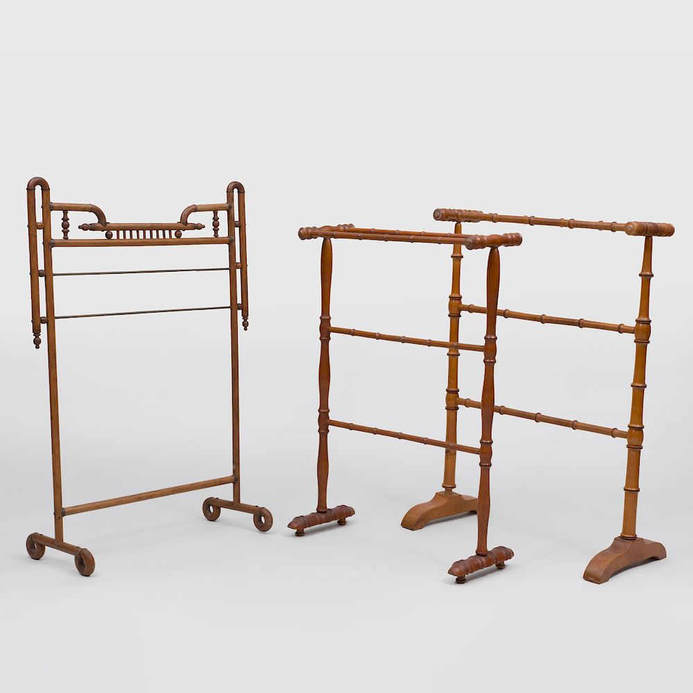 Appraisal: Three Turned Wood Blanket Racks The largest x x in