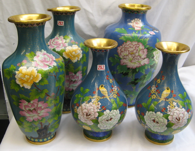 Appraisal: A GROUP OF CHINESE CLOISONNE ENAMELED VASES floral decorated on