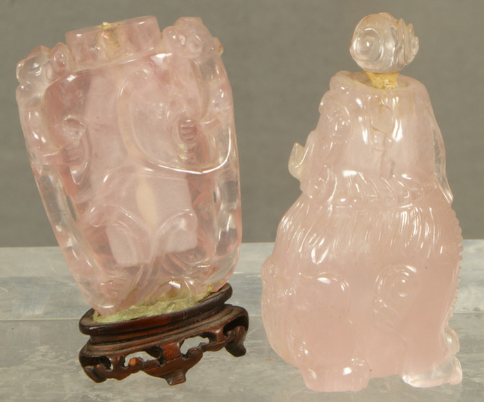 Appraisal: Lot of carved rose quartz Chinese snuff bottles consisting of