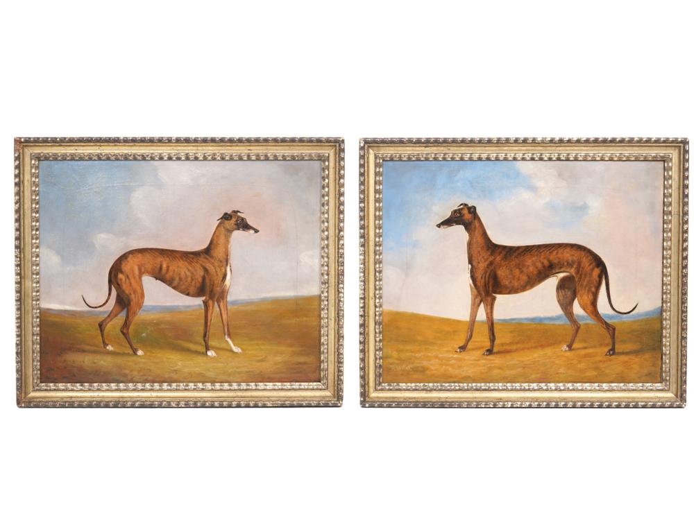 Appraisal: PR ENGLISH OIL ON BOARD GREYHOUND PAINTINGSPair of English paintings