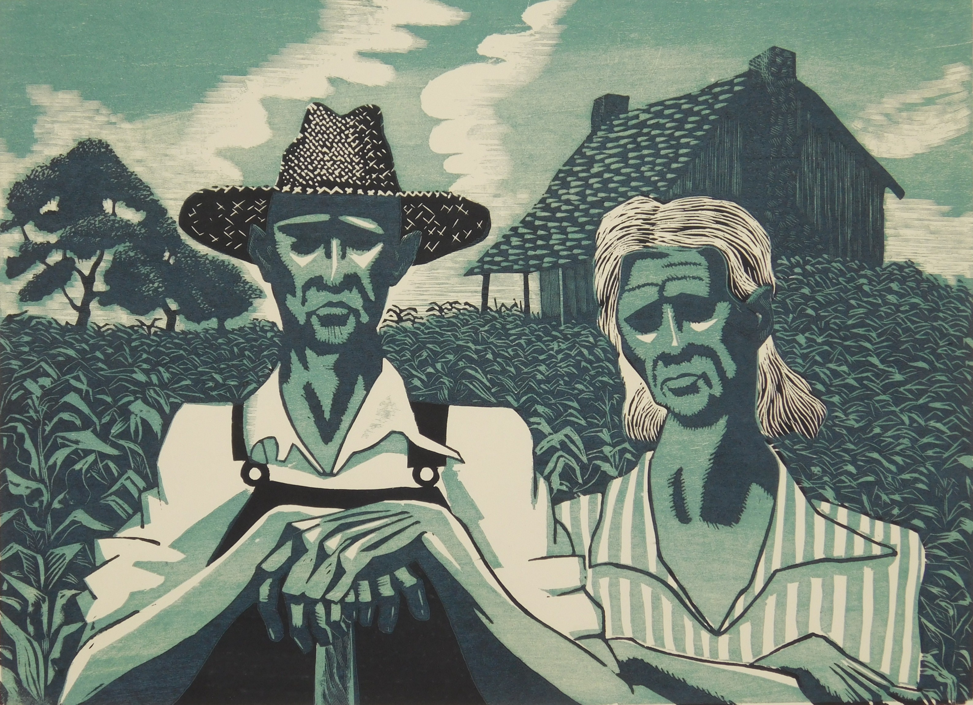 Appraisal: Louis Breslow - ''Tenant Farmers''- wood engraving in two colors