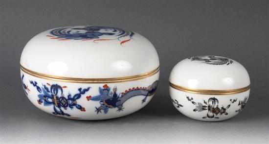 Appraisal: Two Meissen porcelain vanity boxes in the ''Dragon'' pattern th