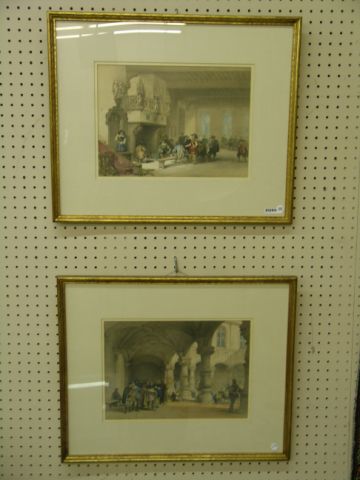 Appraisal: Two vintage color lithographs each depicting th century figures meeting