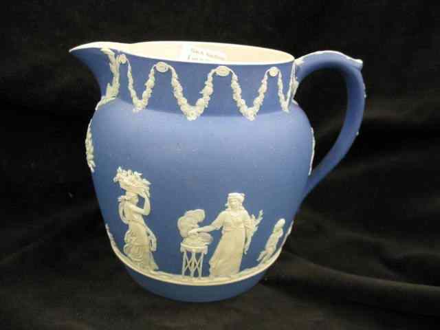 Appraisal: Wedgwood Blue Jasperware Pitcher '' maiden cherubs excellent