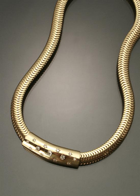 Appraisal: Choker Length Tested -Karat Yellow-Gold and Diamond Necklace The tubular