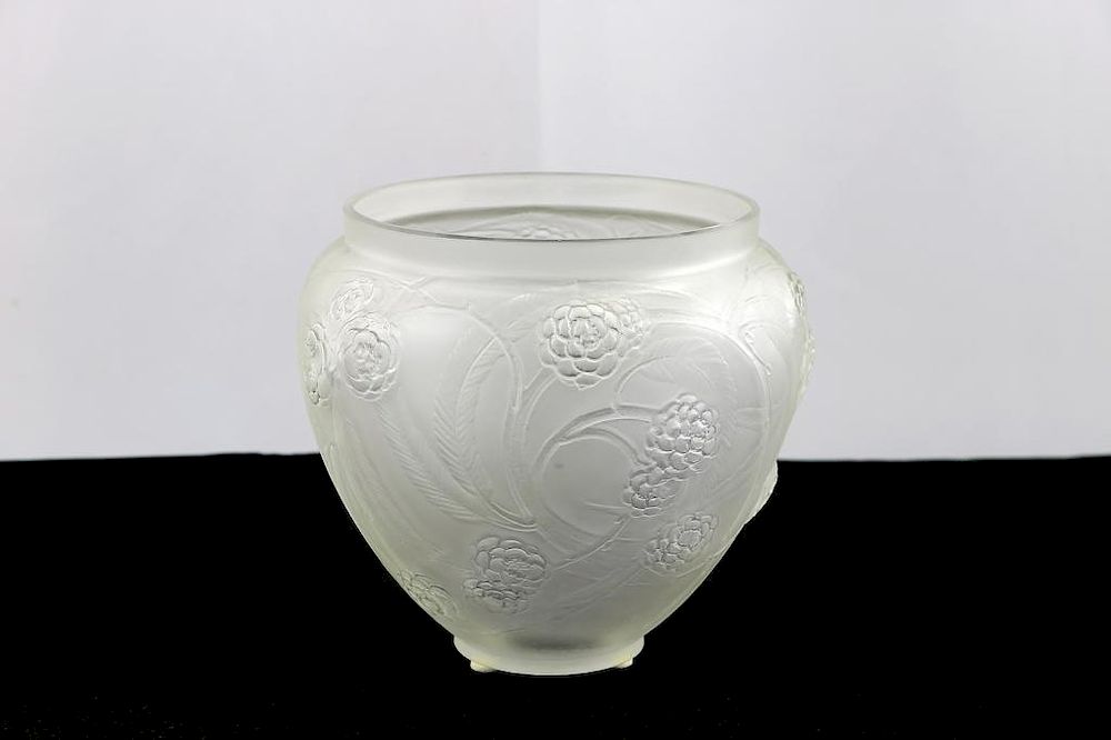 Appraisal: R Lalique Floral Frosted Glass Vase R Lalique Floral Frosted