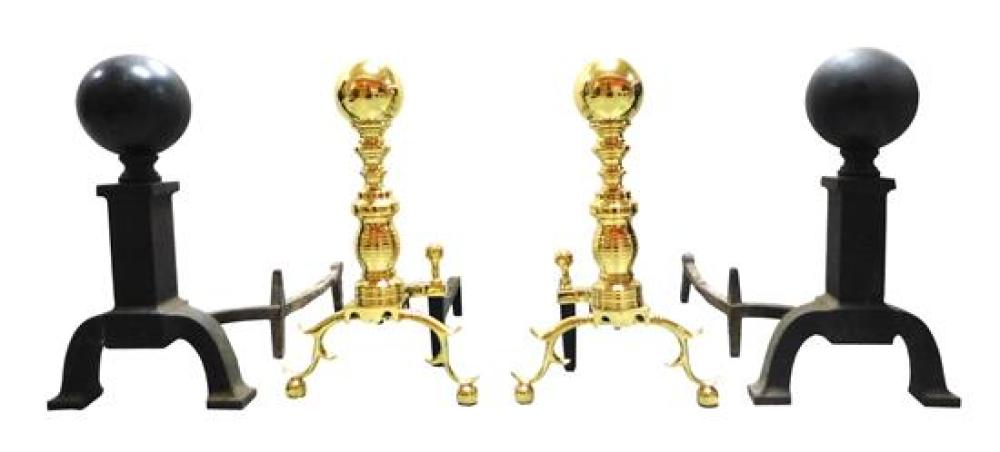 Appraisal: Two pairs of andirons pair of heavy black iron cannonball