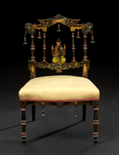 Appraisal: Anglo-American Ebonized and Polychromed Sidechair fourth quarter th century in