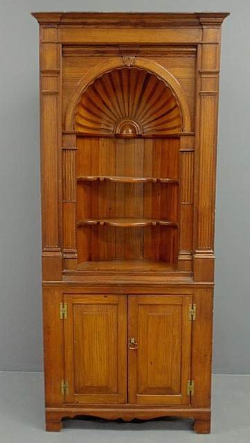 Appraisal: Nicely detailed yellow pine one-piece open bookshelf a Sotheby reproduction