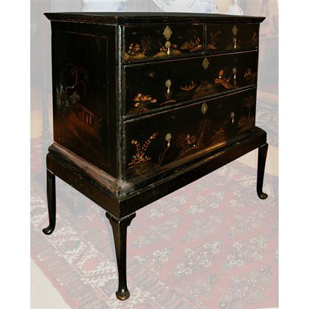 Appraisal: George II Chinoiserie Decorated Black Japanned Chest on Frame Estimate