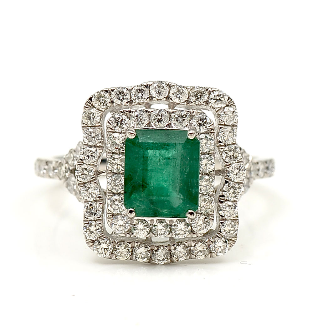 Appraisal: PLATINUM CTW EMERALD DIAMOND RING CT rectangular step cut emerald