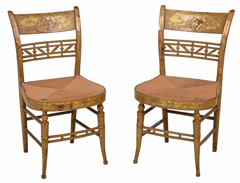 Appraisal: Pair American Classical Rush Seat Side Chairs th century each