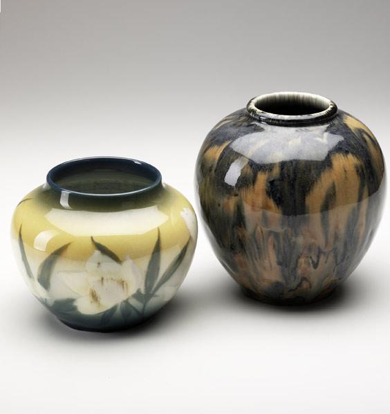 Appraisal: JENS JENSENEDWARD T HURLEYROOKWOODJewel Porcelain vase with abstracted nudes and