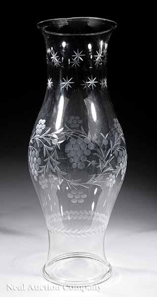 Appraisal: An American Blown and Cut Glass Hurricane Shade th c