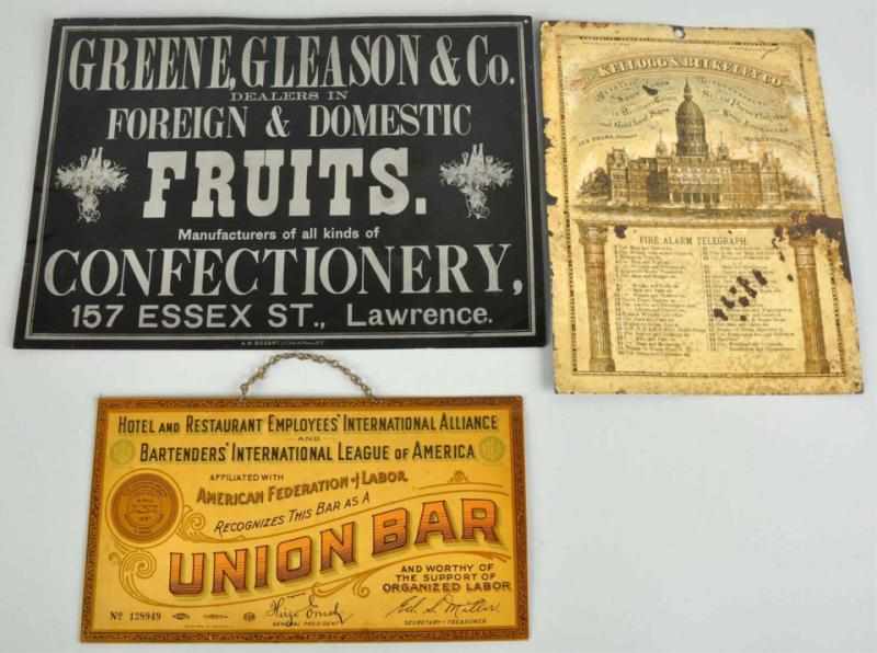 Appraisal: Lot of Early Advertising Signs Description Includes one tin Greene