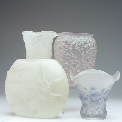 Appraisal: PHOENIX etc Four frosted glass vases by assorted makers one