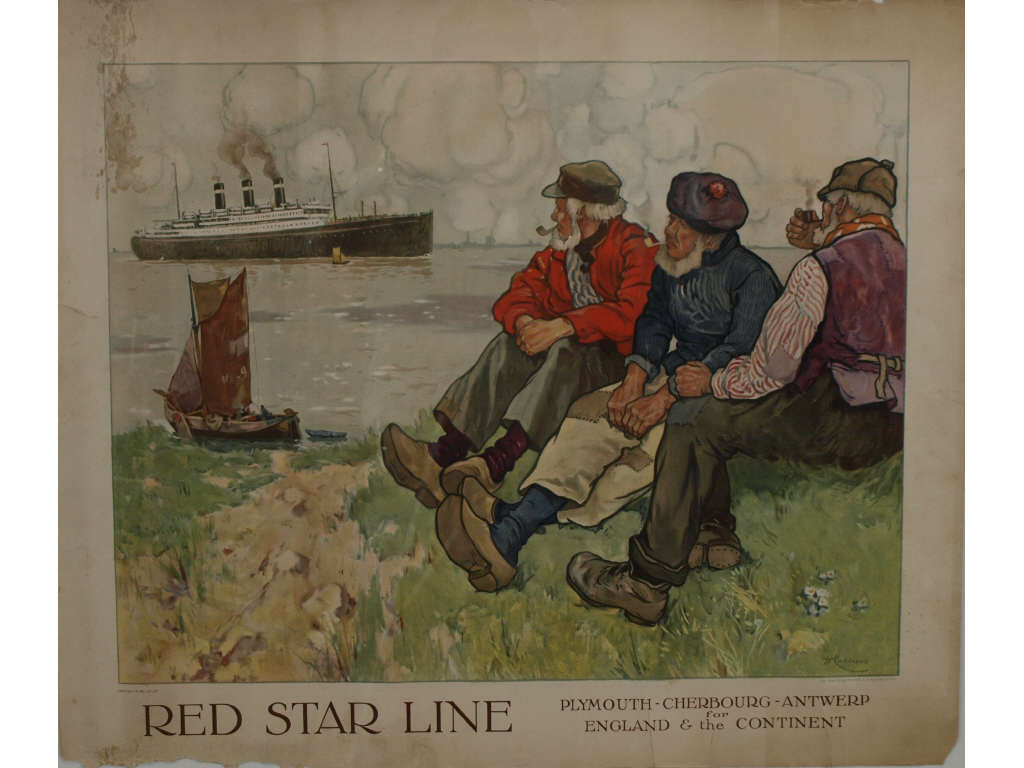 Appraisal: Vintage Red Star Line Poster by Henri Cassiers color lithograph