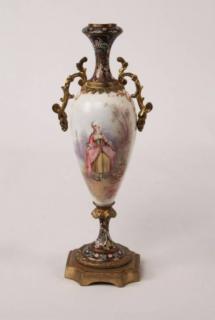 Appraisal: SIGNED SEVRES AND CHAMPLEVE CABINET VASE SEVRES AND CHAMPLEVE MOUNTED