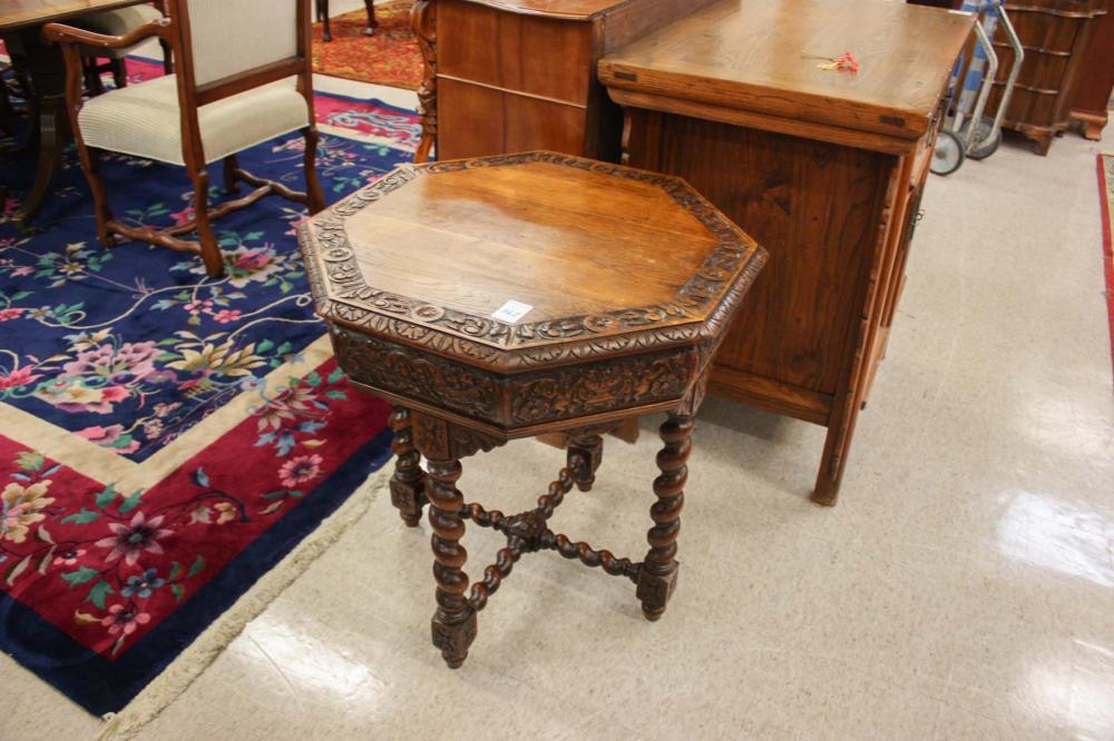 Appraisal: CHARLES II STYLE CARVED OAK LAMP TABLE English th century