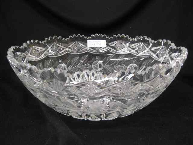 Appraisal: Cut Glass Oval Fruit Bowl elaborate rose design with starburst