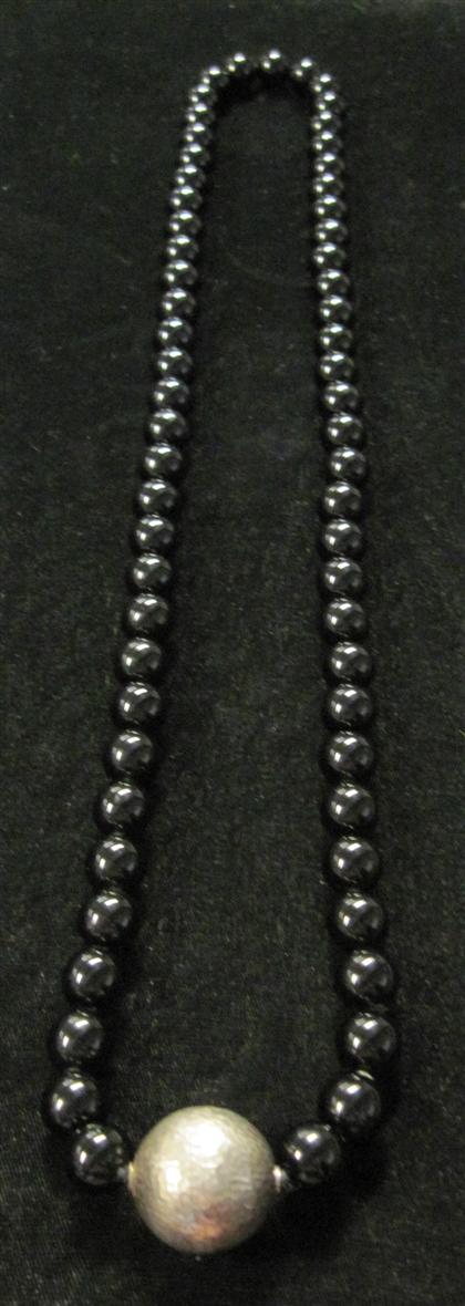 Appraisal: Sterling silver and onyx bead necklace Tiffany Co Approximately mm