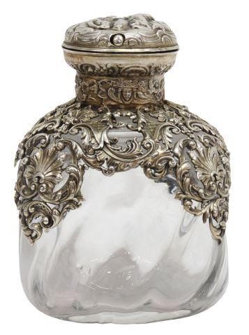 Appraisal: French silver mounted scent bottle th c silver lattice work