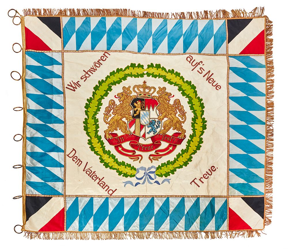 Appraisal: Bavarian Infantry Regiment Veteran's Flag Heavily embroidered on silk with