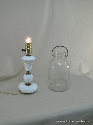 Appraisal: Hobnail Vanity Lamp Glass Jar with Bail Handle