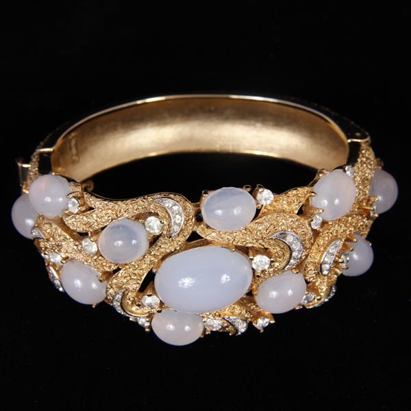 Appraisal: Trifari Cuff Bracelet with Moonstone Jelly Cabochons Rhinestone Crescent Moons