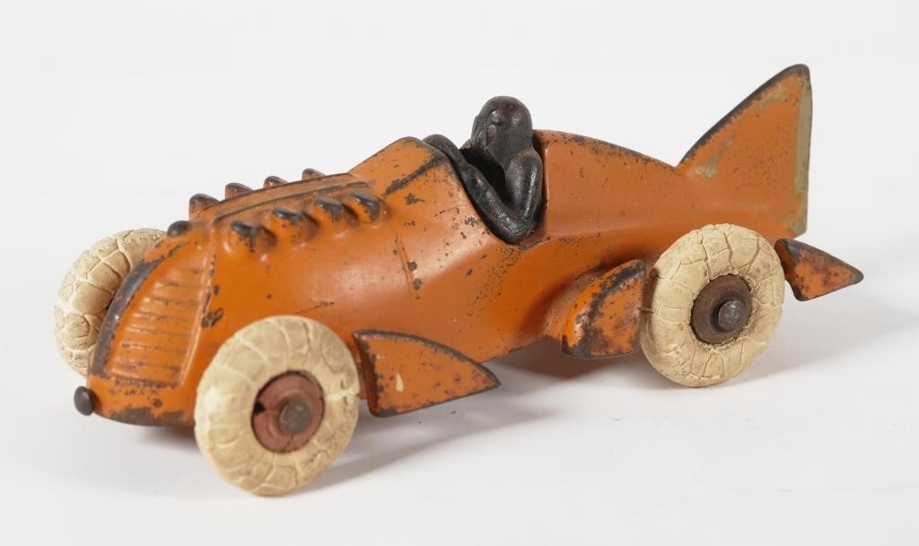 Appraisal: Orange Hubley toy racer approx long Marked Hubley and on