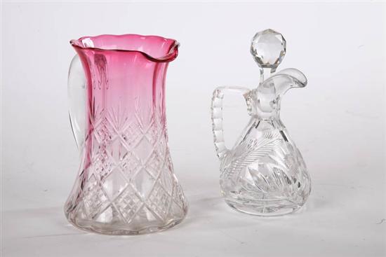 Appraisal: TWO PIECES OF CUT GLASS Rubina pitcher with cut diamonds