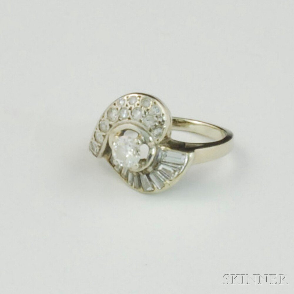 Appraisal: kt White Gold and Diamond Ring the center stone partially